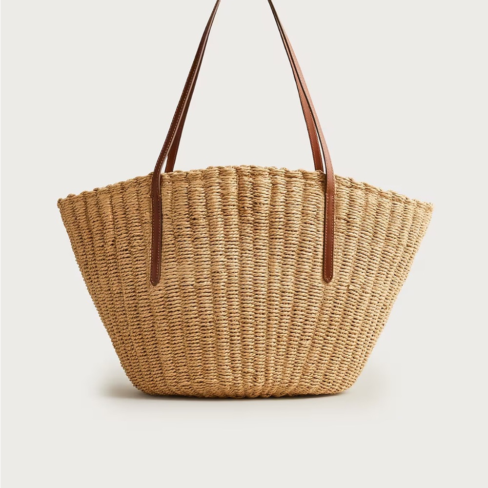 JCrew Como Tan Woven Straw Tote Bag